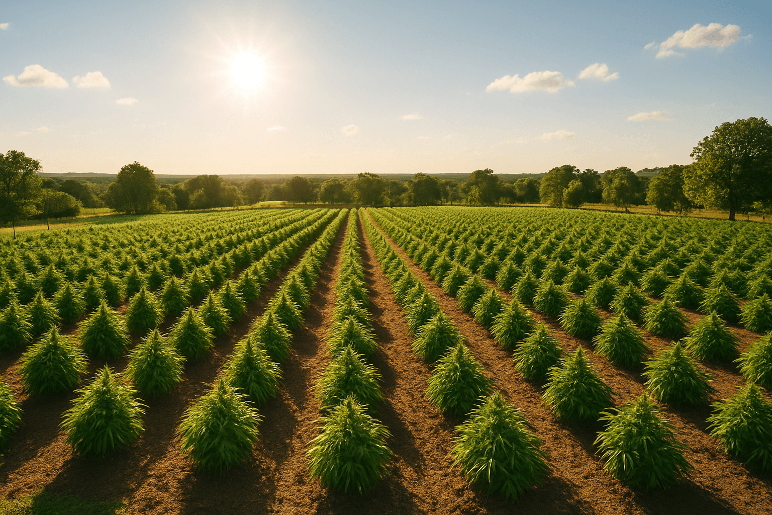 Close-up of hemp leaves in soft daylight.